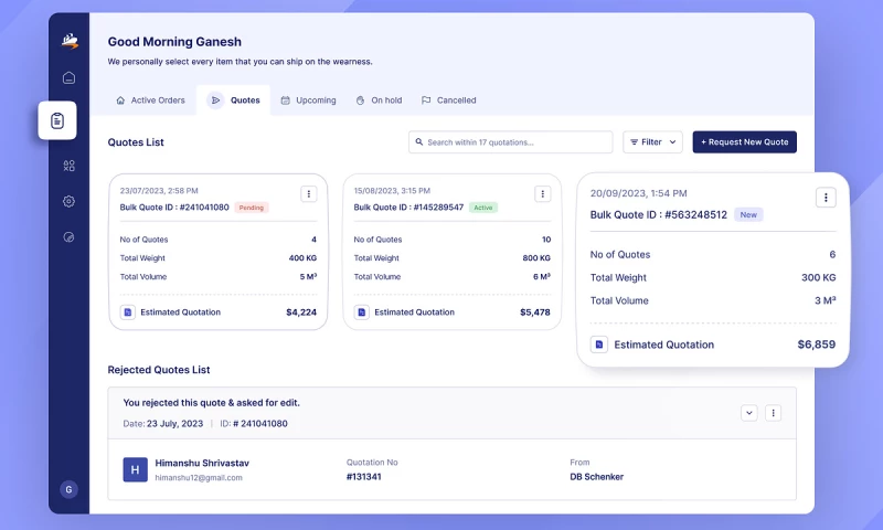 Octet Design Studio - Logistics & Transportation Quote List Status