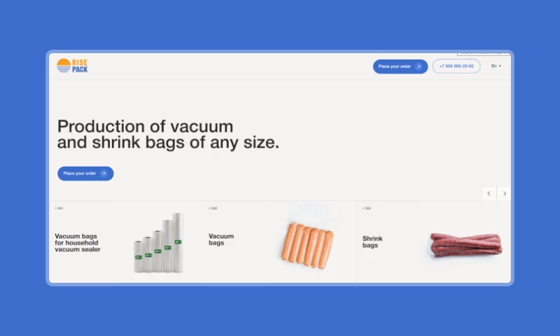 DVIGA - Website for a company producing vacuum and shrink bags