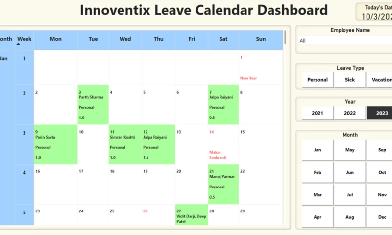 Innoventix Solutions - Leave Calendar Dashboard