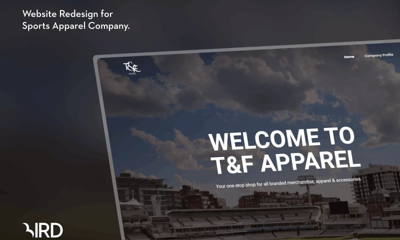 Bird Marketing - T&F Apparel Website Design for Sports Apparel Company