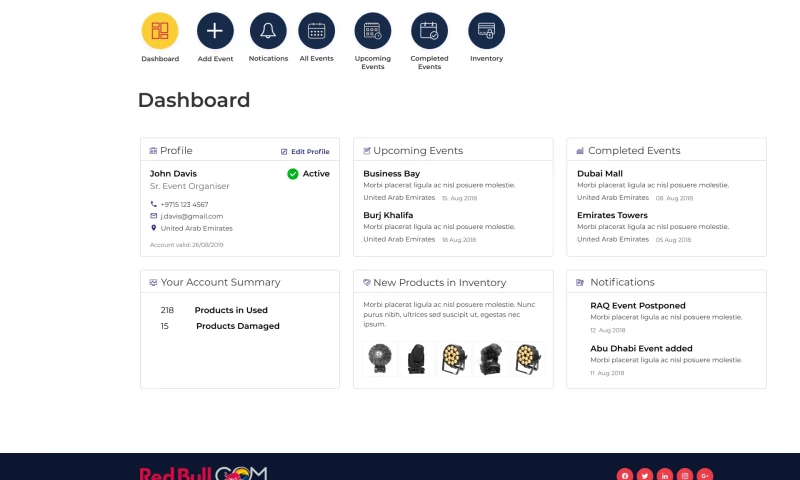 Red Bull ME - Dashboard