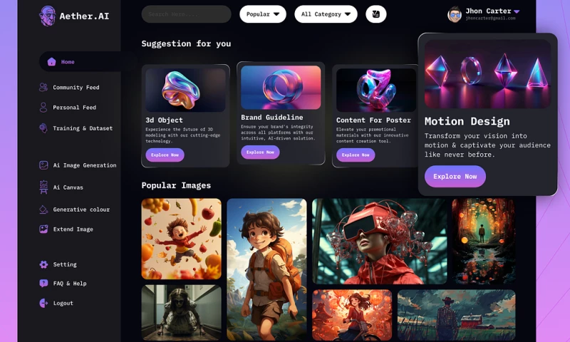 AI Image Generator UI Dashboard