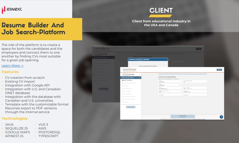 Elinext - Resume Builder And Job Search-Platform