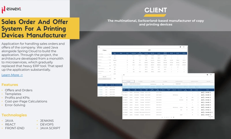 Elinext - Sales Order And Offer System For A Printing Devices Manufacturer