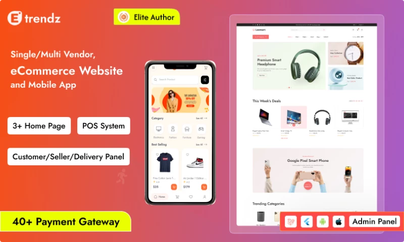 eTrendz - eCommerce with Single/Multi Vendor, POS System, and Customer Mobile App (Bundle)