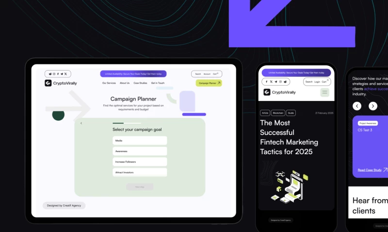 Complete web design for B2B marketing firm, designed by Creatif Agency
