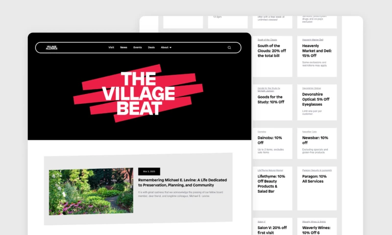 Events and deals in a neighborhood website