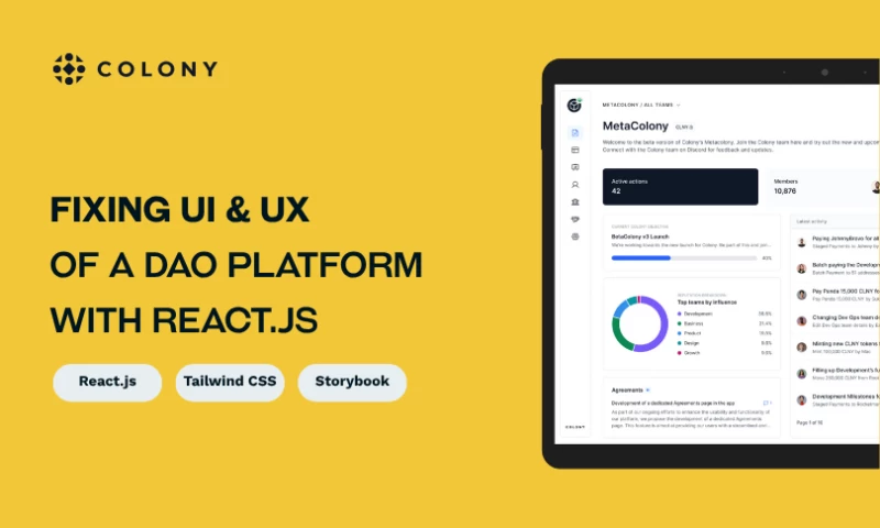 Colony - UX and UI Overhaul of Blockchains App with React.js