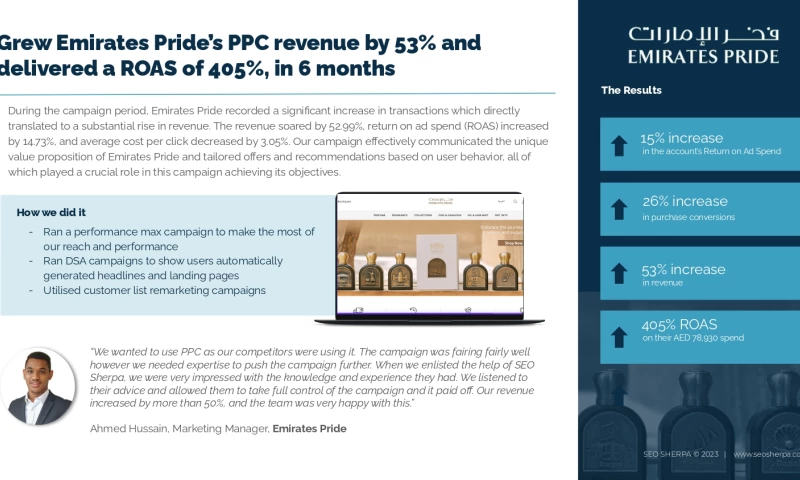 SEO Sherpa - Emirates Pride PPC Case Study