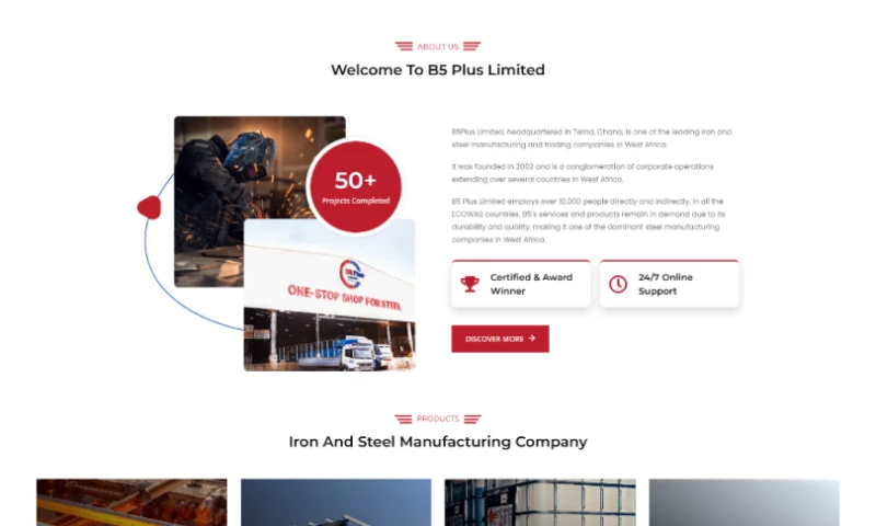B5 Plus Group: Complete WordPress Website Development, Design, and SEO for a Leading West African Iron and Steel Company