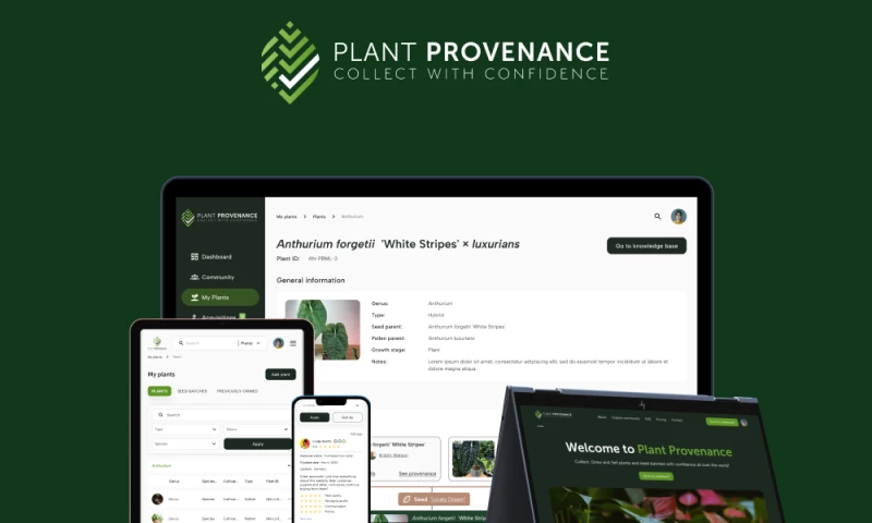 Akdev - Plant Provenance: Web App, Niche Social Platform