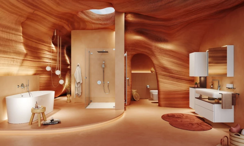 Danthree Studio - 3D Interior Rendering: Bathroom Canyon House Concept for Premium Brand Storytelling