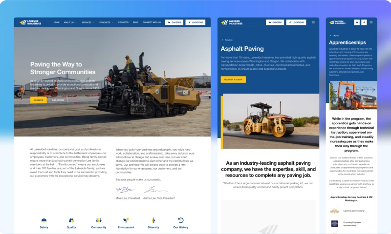 Integrity Marketing Services - Web Design for Lakeside Industries