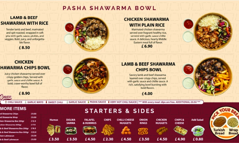 Pasha Shawarma Menu Design uk