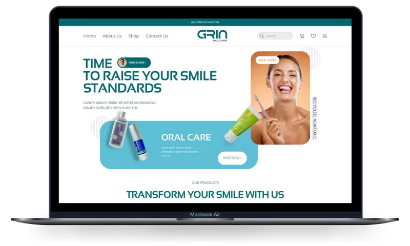 DN Designs - GrinCare Oral Care Brand Identity, Graphic & UI/UX Design