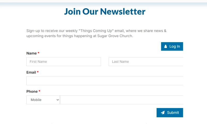 Sugar Grove Church Website Development
