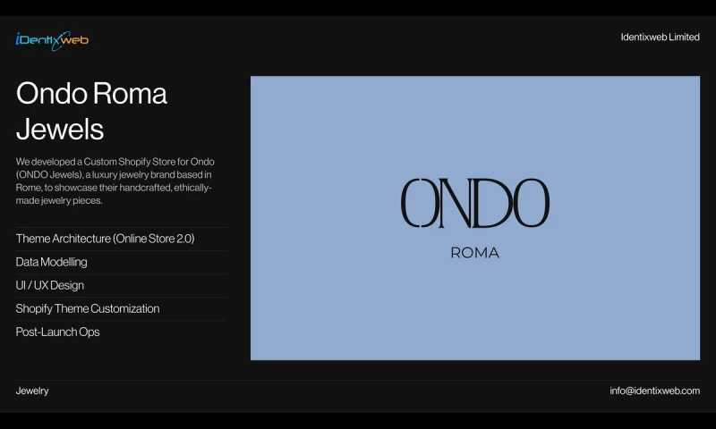 Identixweb Limited - Ondo Roma Jewels - Luxury Shopify Store Development for a Jewelry Brand