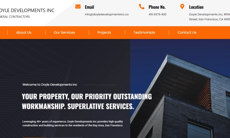 Modern Construction Website for Doyle Developments
