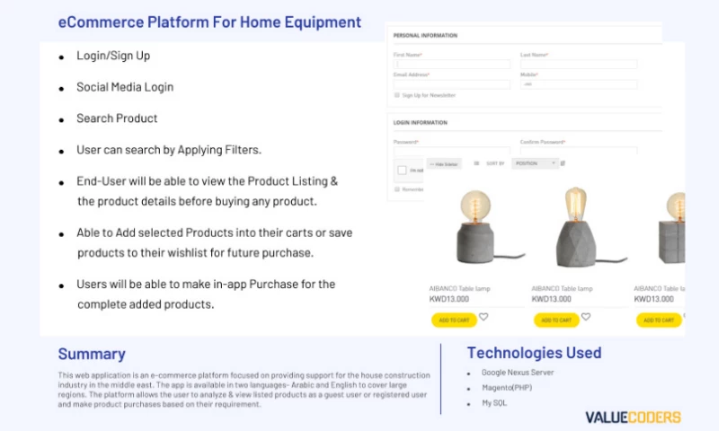 ValueCoders - ECOMMERCE PLATFORM FOR HOME EQUIPMENT