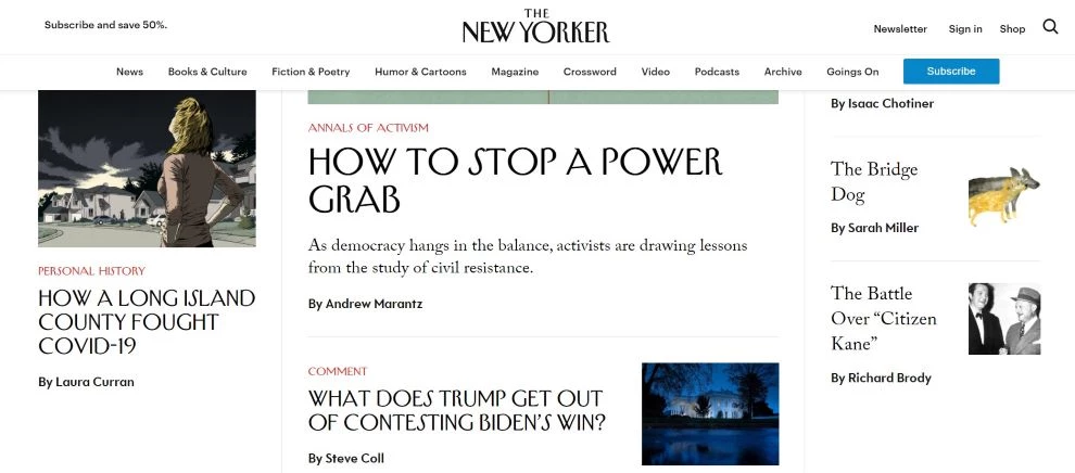 The New Yorker home page screenshot The New Yorker home page screenshot