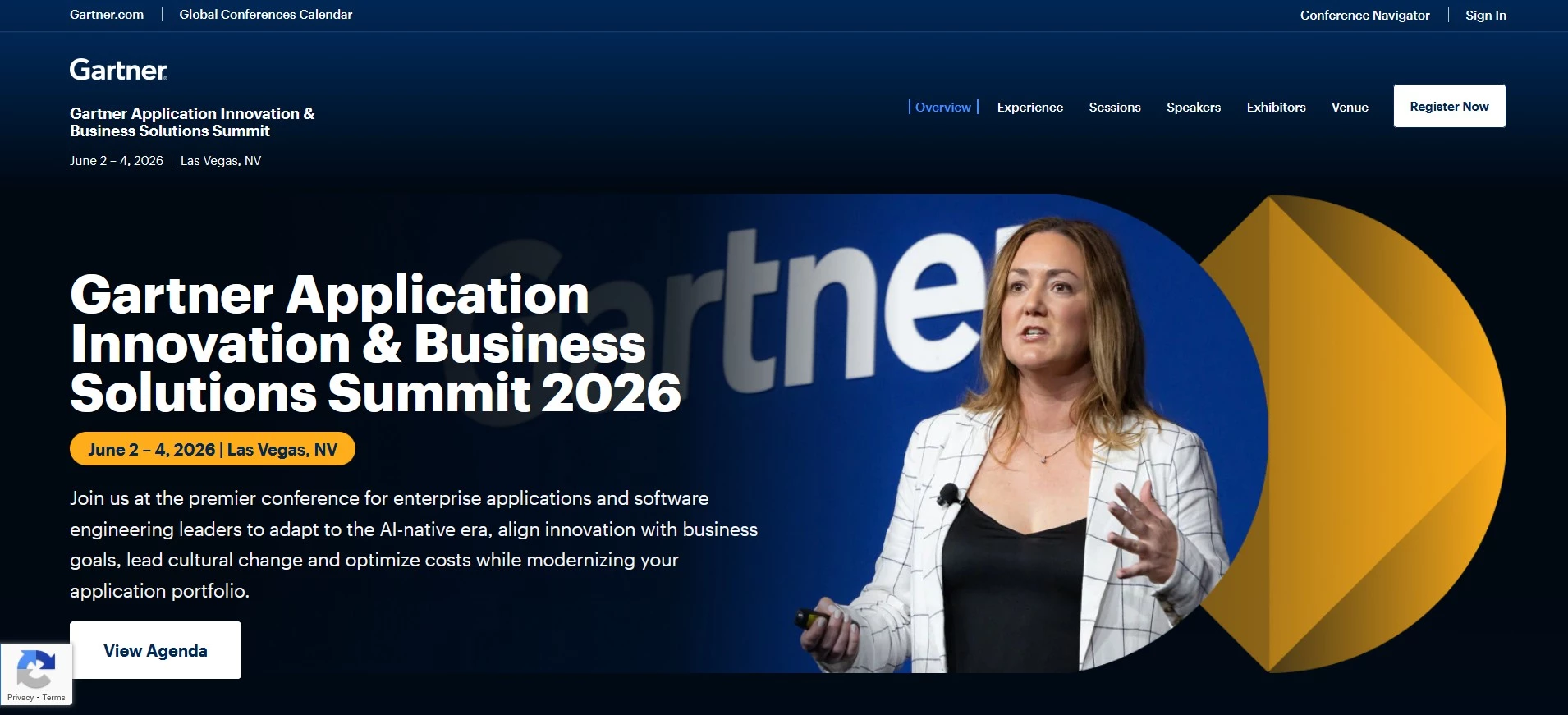 Gartner Application Innovation & Business Solutions Summit conference homepage.