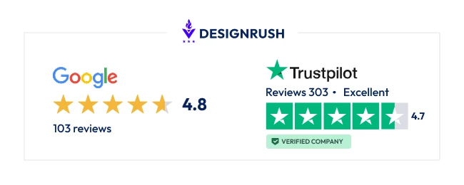 DesignRush rating logos on Trustpilot and Google