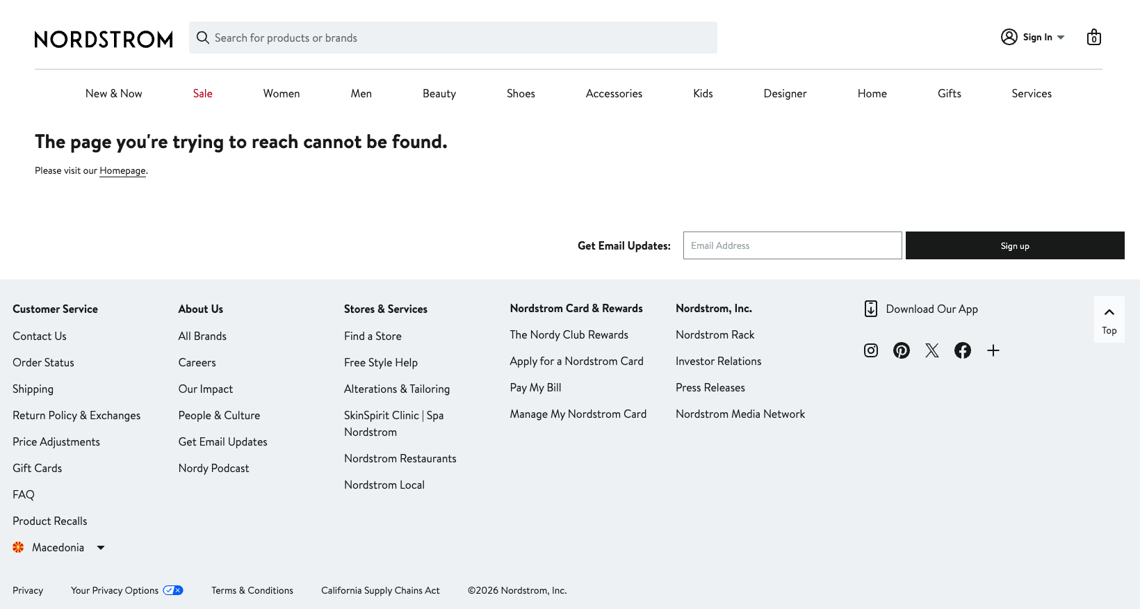 Nordstrom's 404 error page