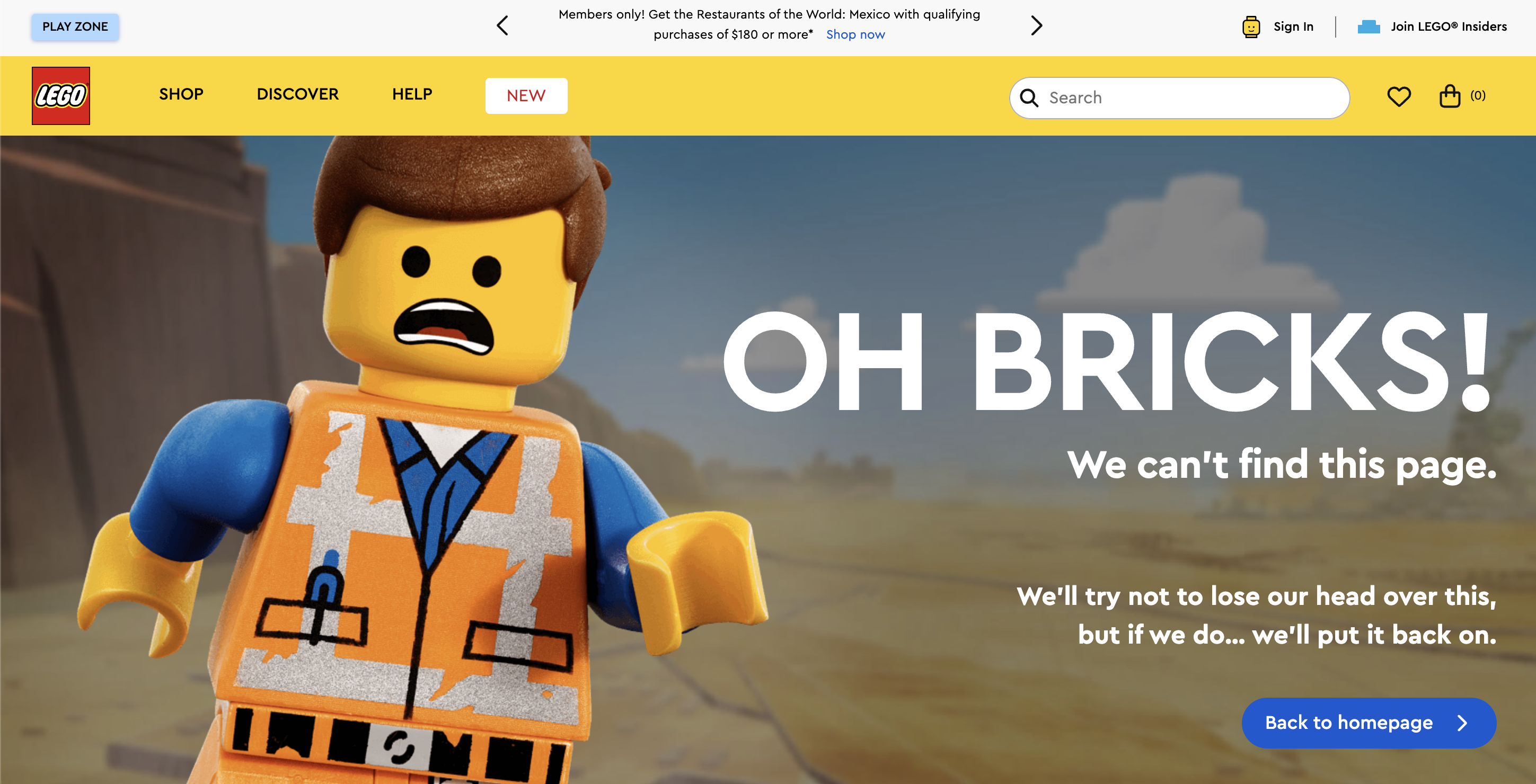 LEGO's 404 error page