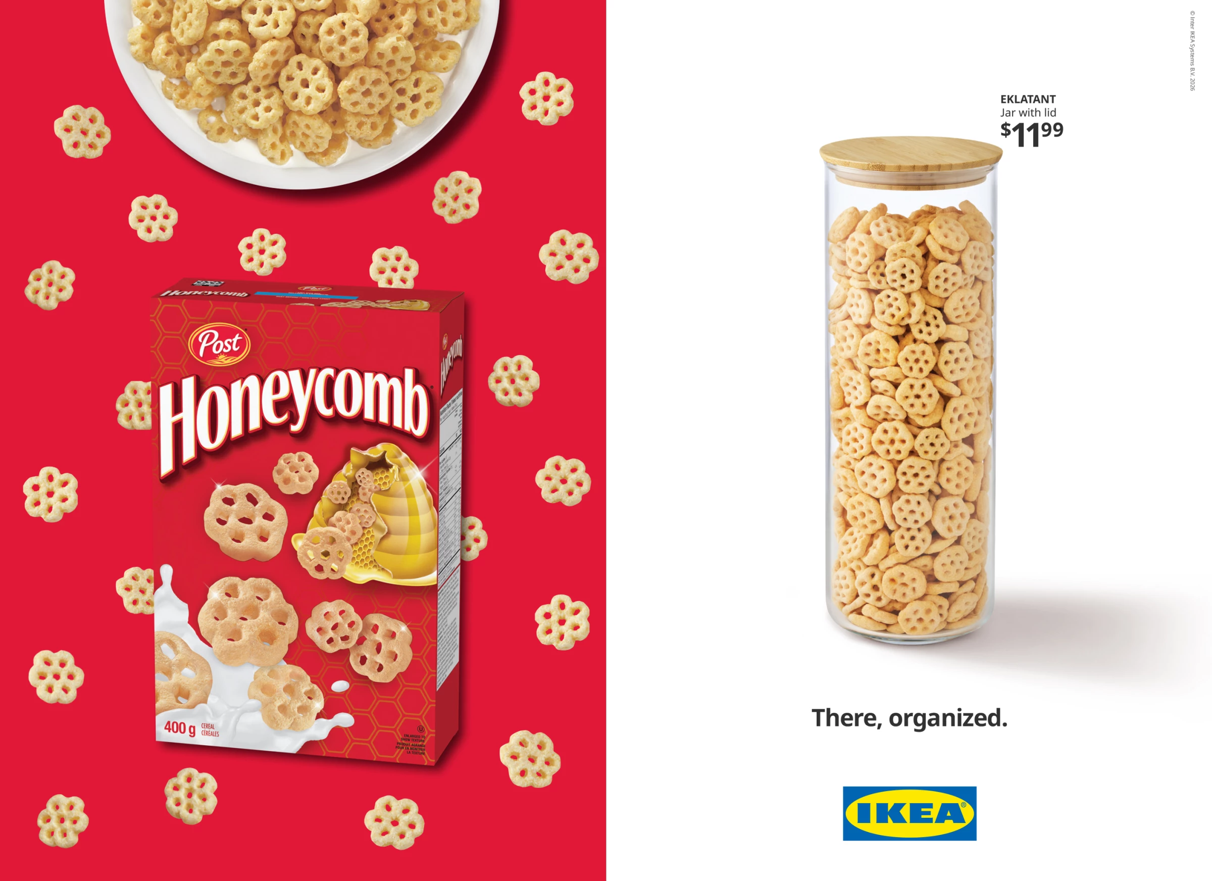 Honeycomb cereal decanted into an IKEA jar in IKEA's "Unpackaged Goods" campaign Honeycomb cereal organized into an IKEA jar