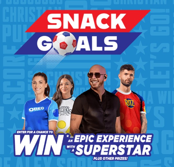 Score snack goals with soccer stars and Pitbull.