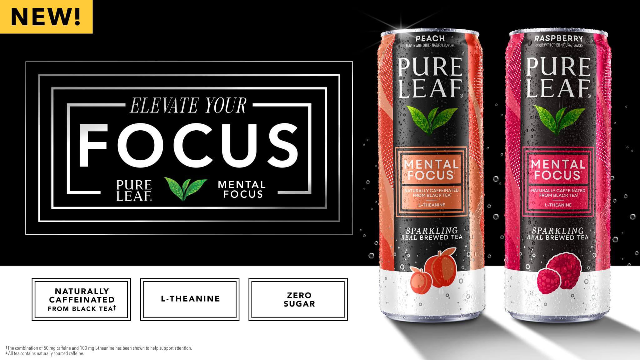Pure Leaf mental focus sparkling ice tea with nutritional details