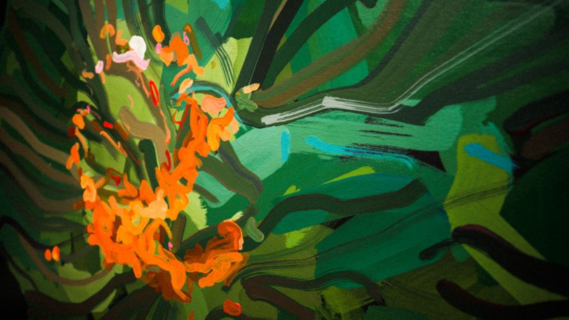 Close-up of a Qualia data painting on canvas