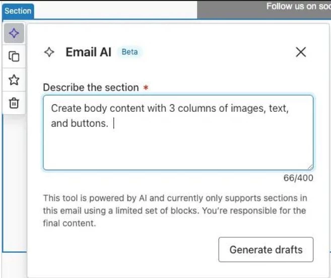 Klaviyo AI Drafting emails with Klaviyo's AI