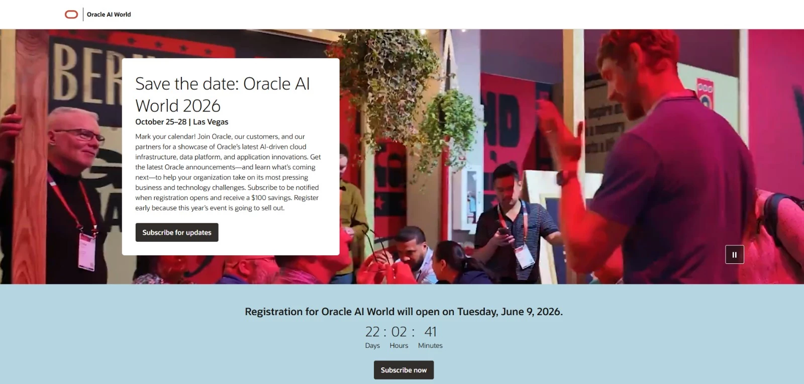 Oracle event homepage