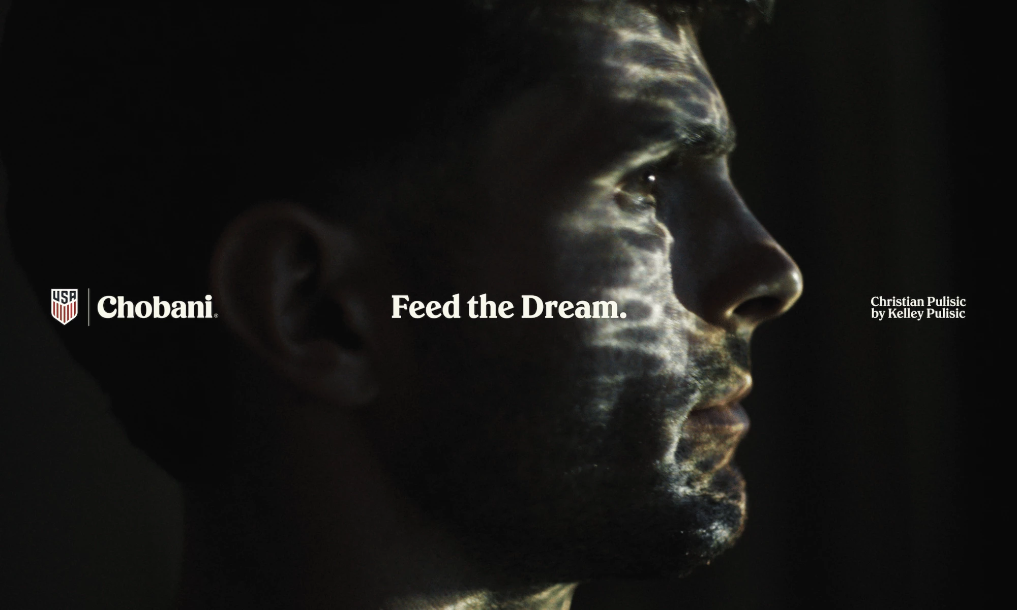 Christian Pulisic appears in profile with the Feed the Dream campaign message across the frame.