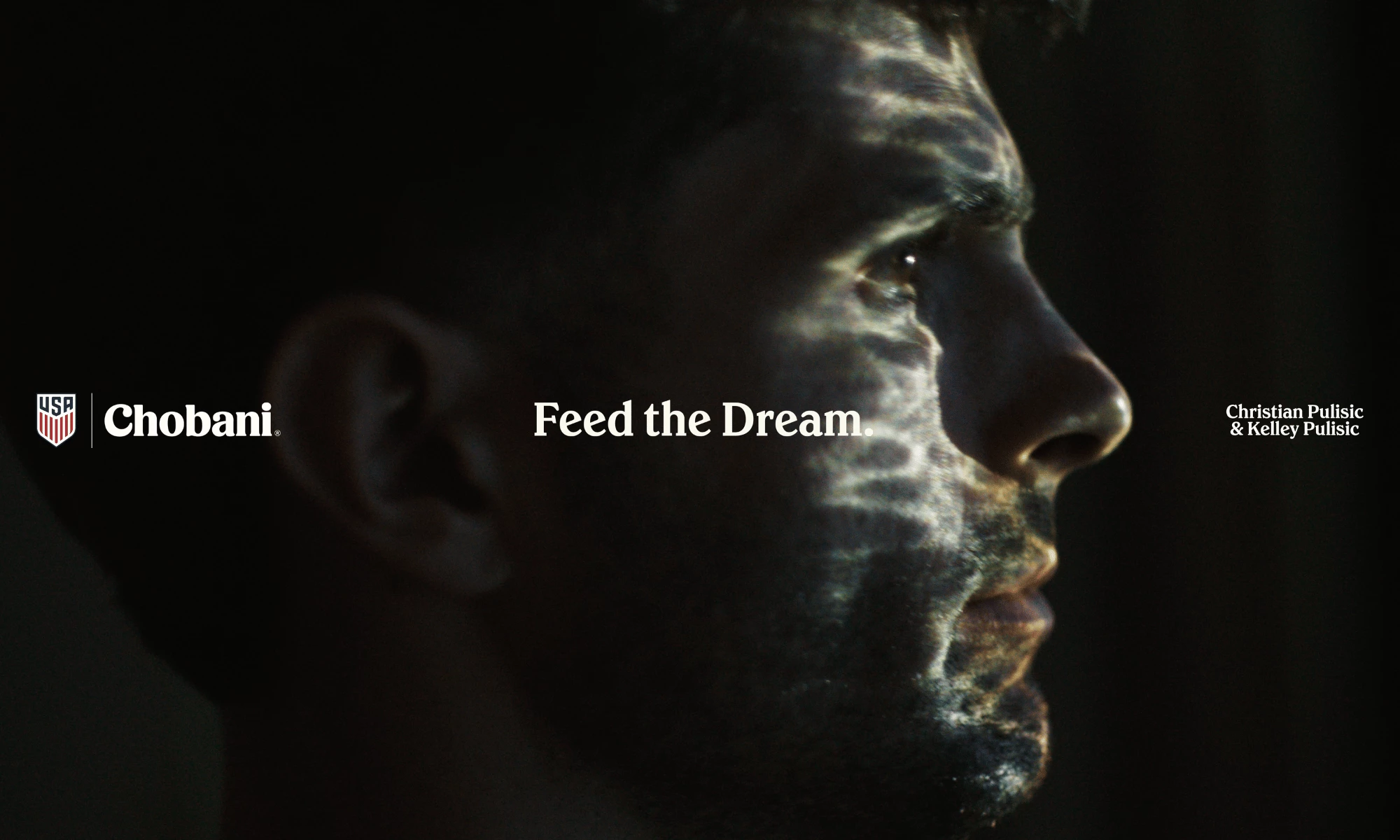 Christian Pulisic appears in profile with the Feed the Dream campaign message across the frame.