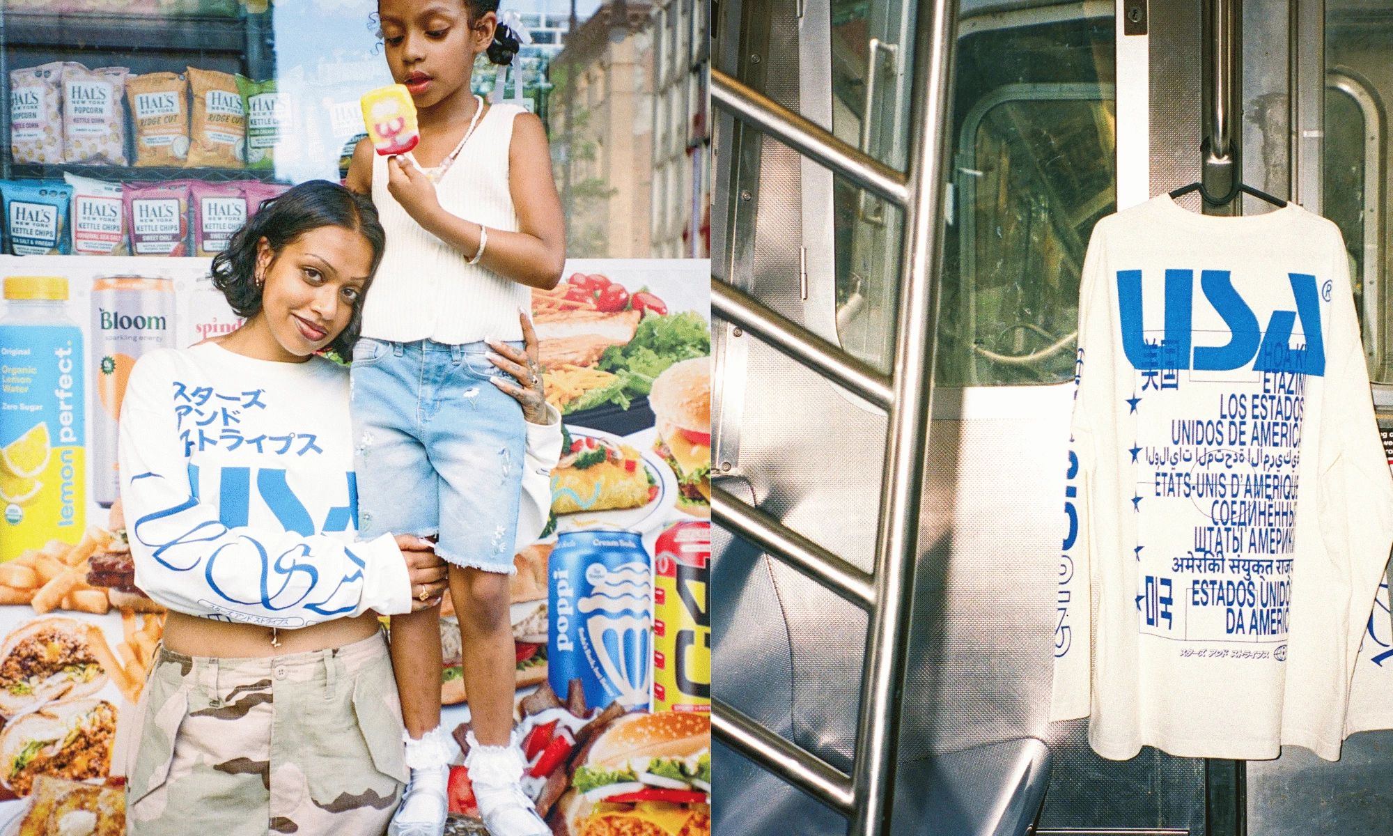 WIGZ Places the Immigrant Jersey in Daily City Life People wear WIGZ’s white Immigrant Jersey outside a store, while another jersey hangs inside a public transit setting.