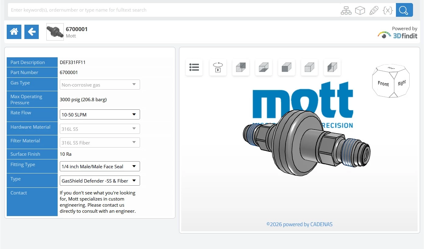 Mott Corporation 3D Product Configurators Mott Corporation 3D product configurator example