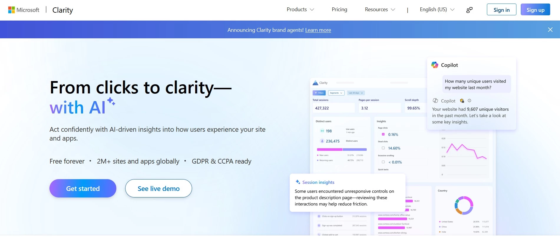 Microsoft Clarity Website Visitor Feedback Tool Microsoft Clarity homepage
