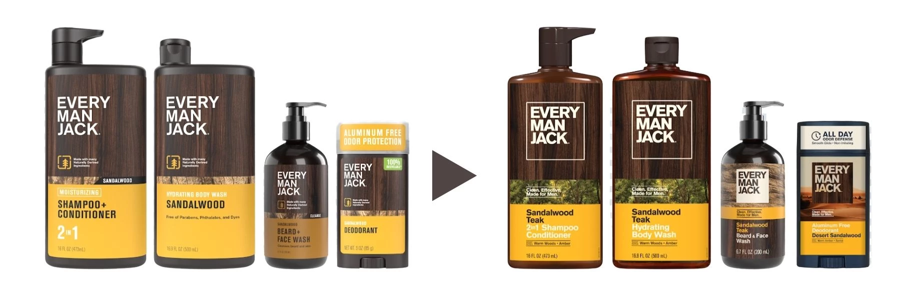 every-man-jack-old-new-packaging Every Man Jack's old packaging transitioning into the new design