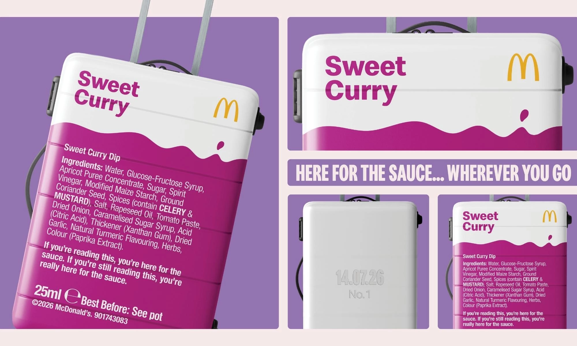 Mcdonald's UK Sweet Curry Suitcase with the flavor pots ingredient list.