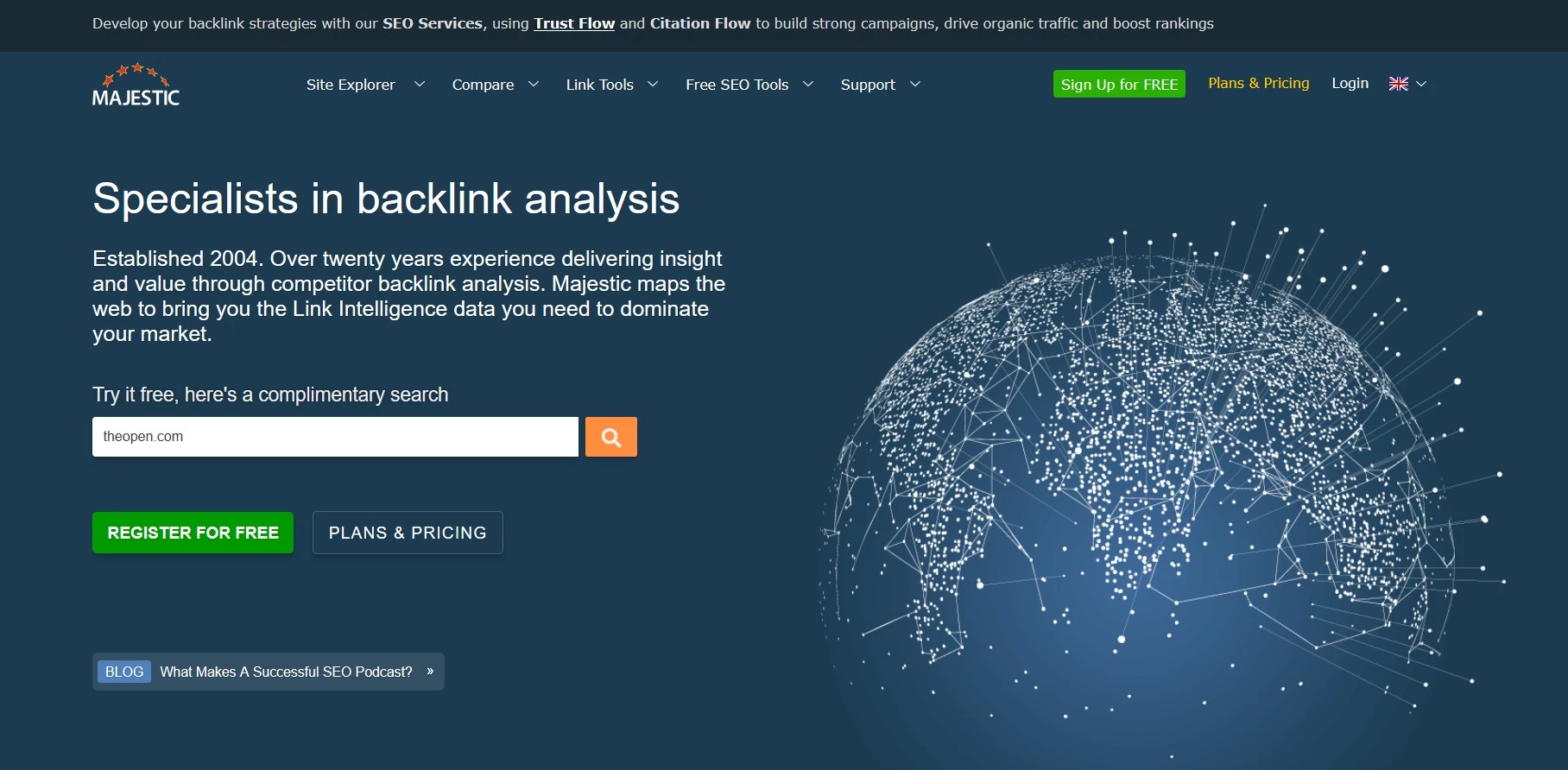 Majestic Majestic Backlink Checker tool homepage