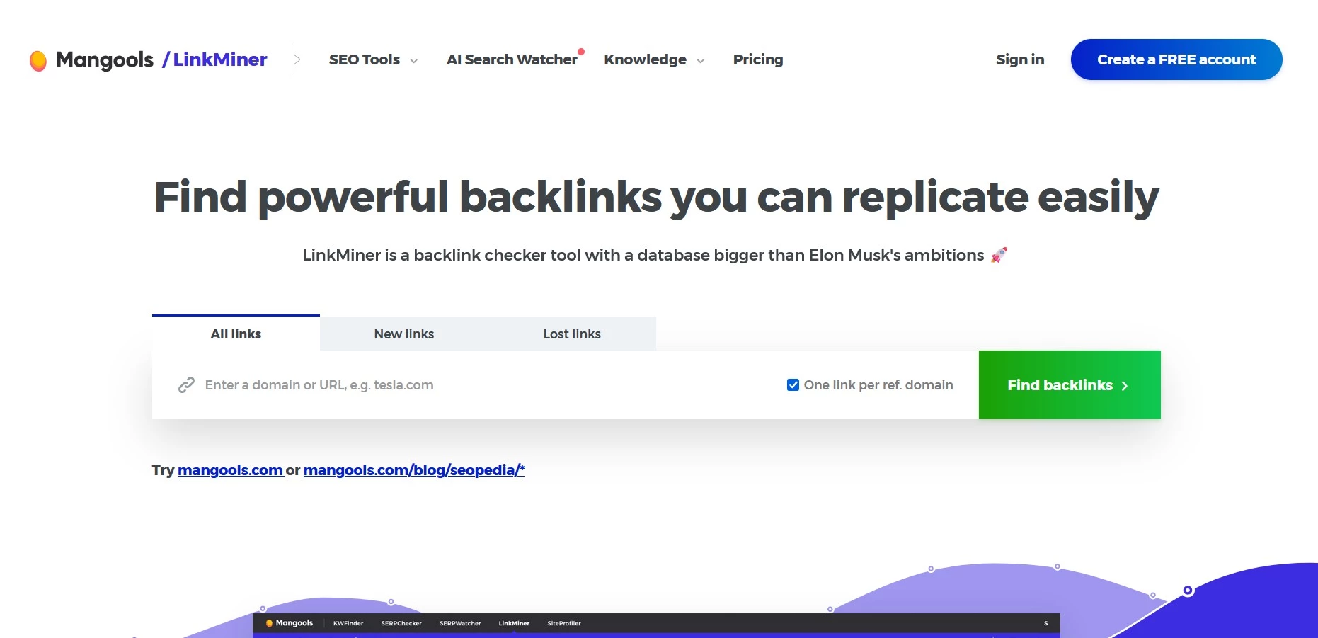 LinkMiner LinkMiner backlinks checker tool homepage