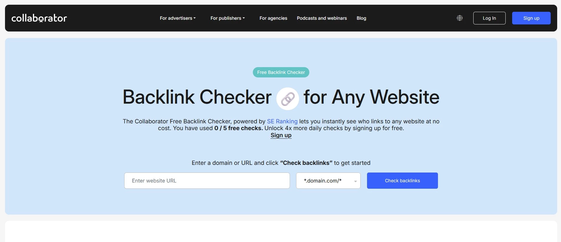Collaborator Collaborator free backlink checker homepage