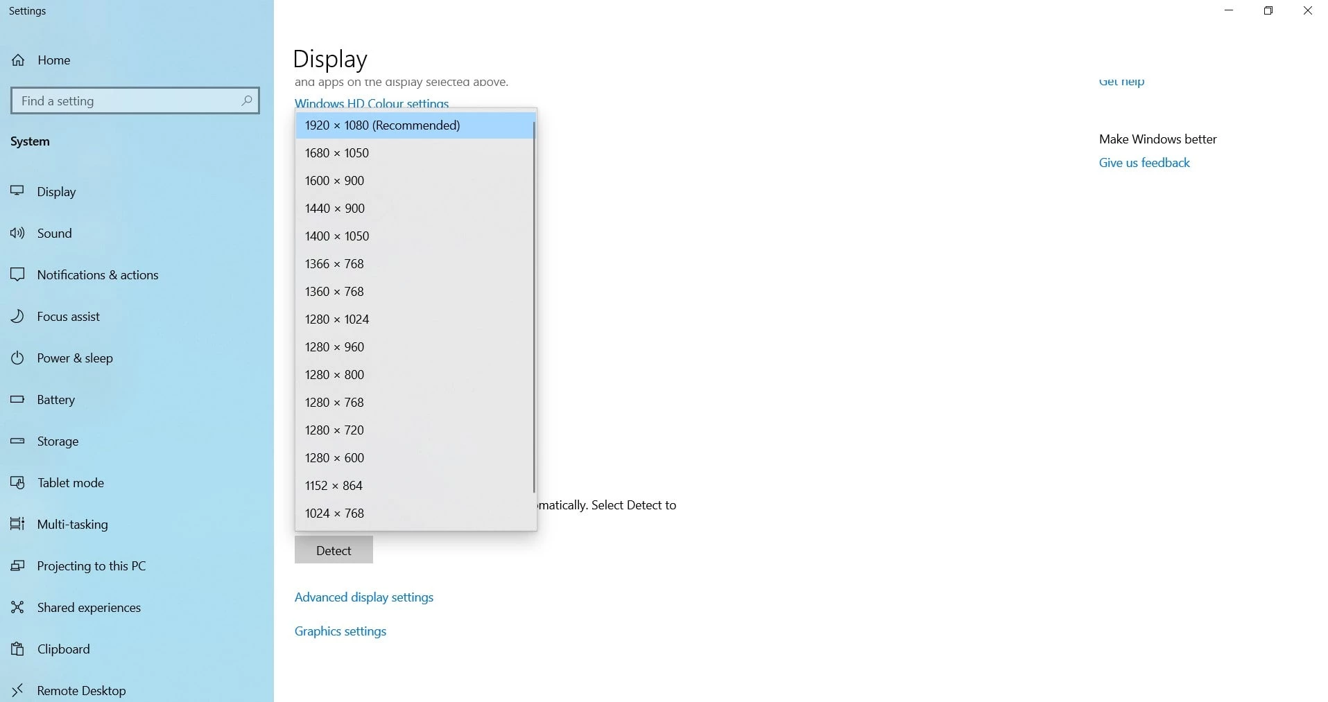 recommended display resolution