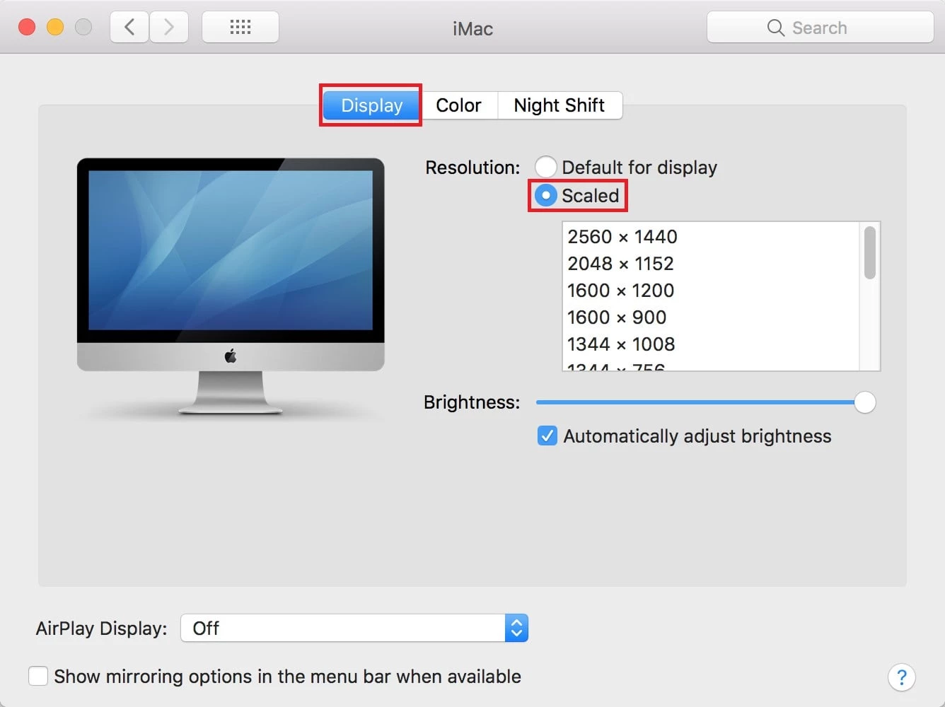 Setting Mac screen resolution