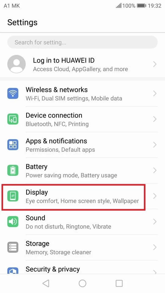 Android display option