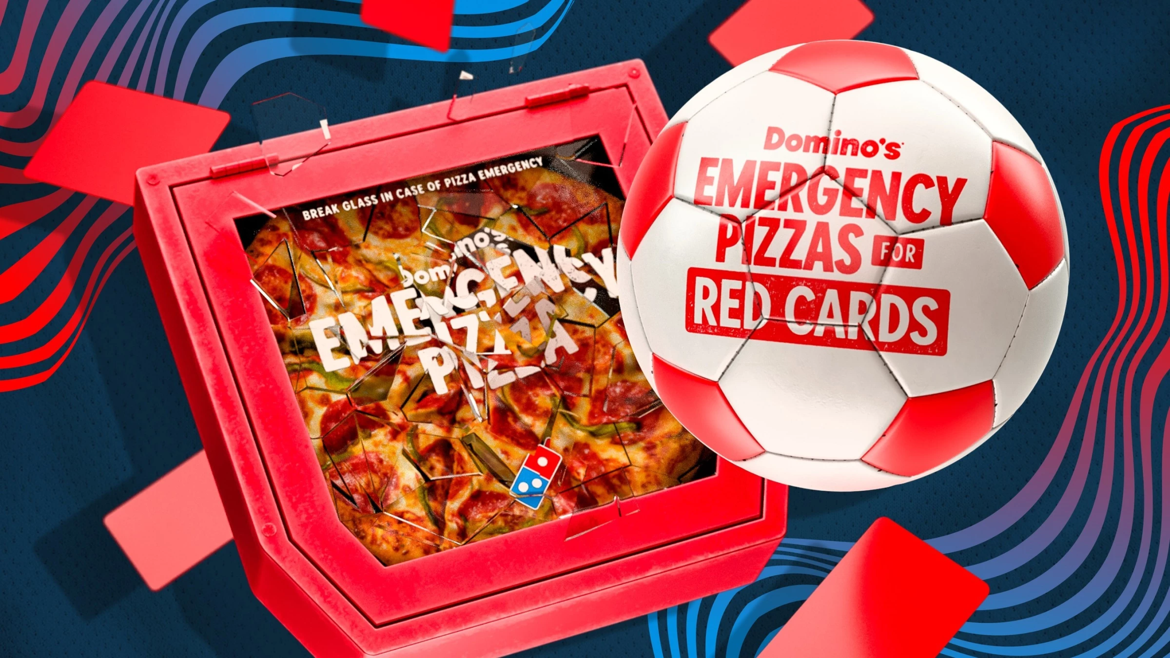 A promo image from Domino's "Emergency Pizzas for Red Cards" campaign