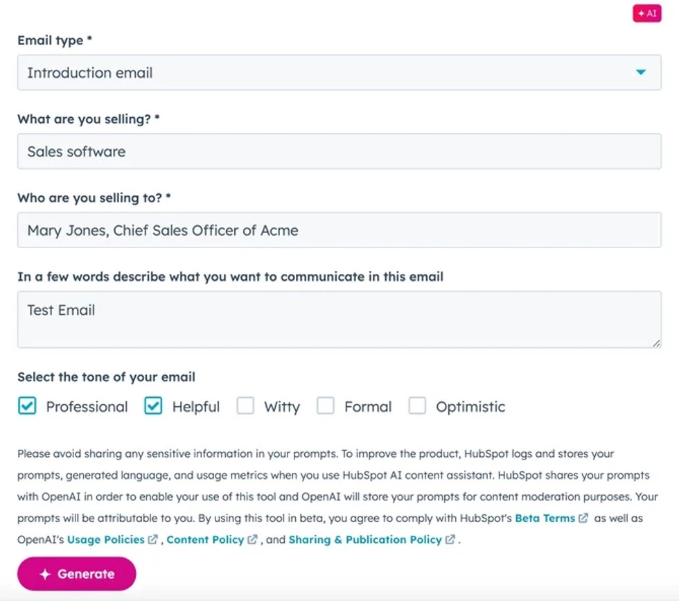 Hubspot email content draft 