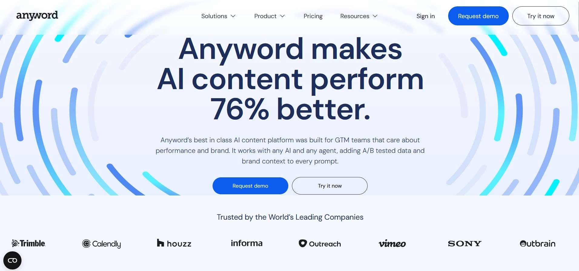 Anyword AI copywriting tool homepage